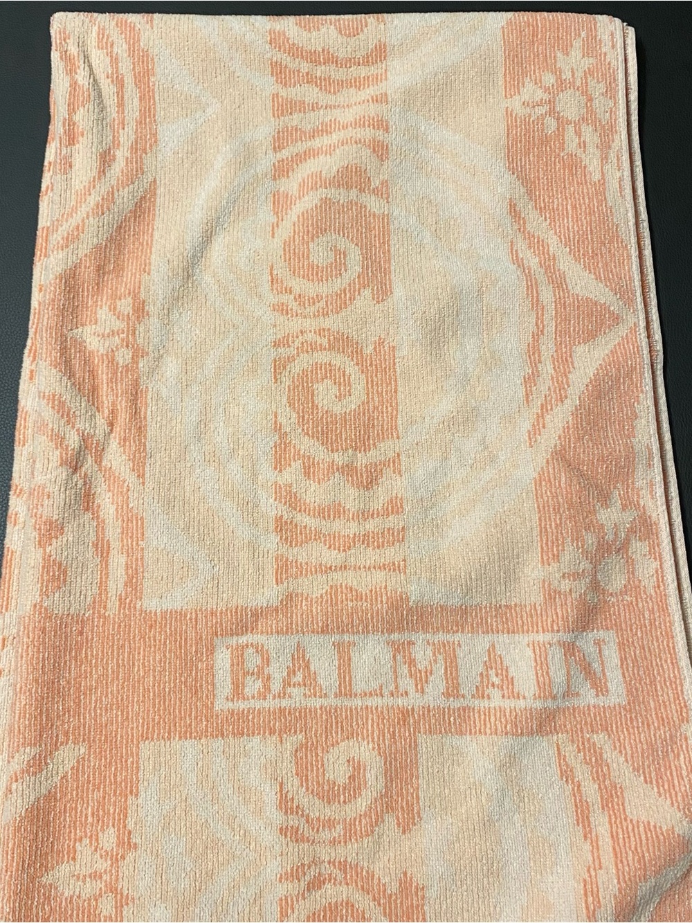 Vintage Balmain Peach & Cream Jacquard Logo Towel